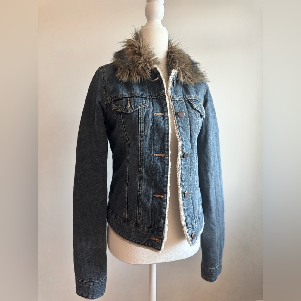 Denim Jacket with Faux Fur Collar